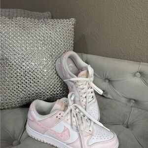 Nike Womens Low Dunk Pink and White Sneakers
